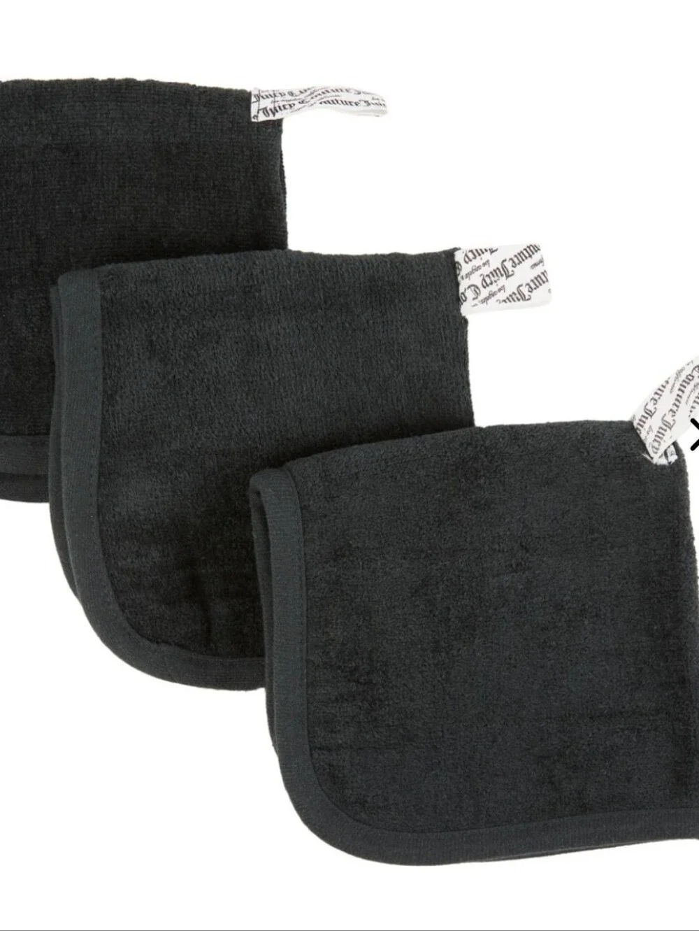Juicy Couture Home 3-PK Mila Plush Wash Cloths- Black